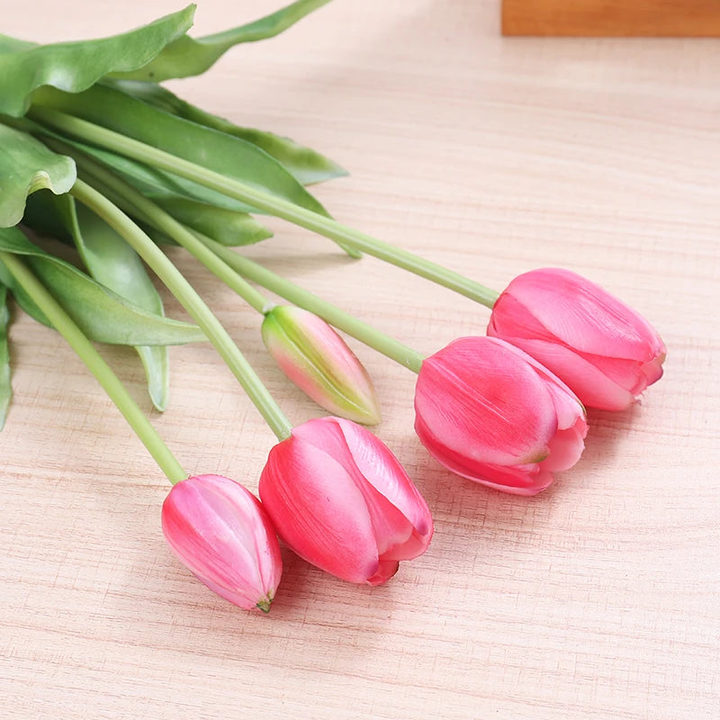 5pcs Artificial Tulips Flowers Real Touch Pink High Quality Luxury Silicone Fake Flower Home Room Wedding Decoration Bride Bouqu