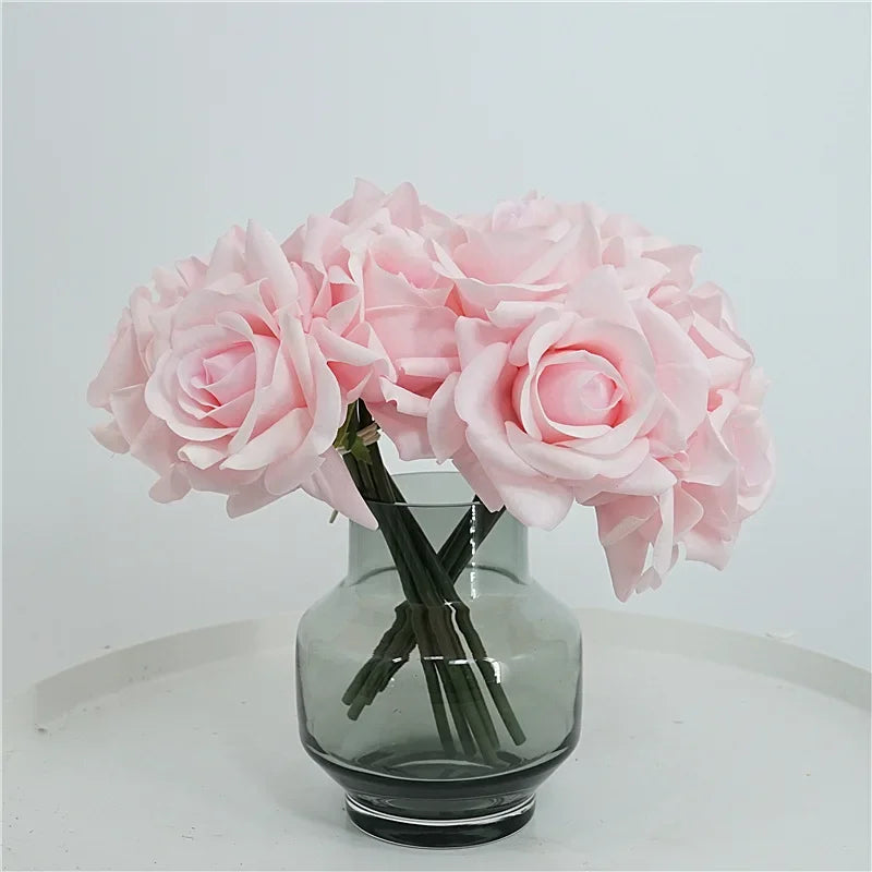 High-end 5Head Moisturizing Roses Artificial Flowers Real Touch Rose Bridal Bouquet Wedding Party Flower Arrangement Home Decor