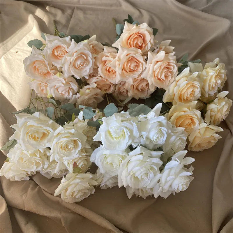 9roses/bunch  Aritificial rose small rose living room decoration simulated dry flower dining table flower home decoration