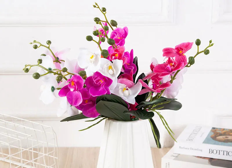 90CM 9-head Artificial Butterfly Orchid Artificial Flower with Adhesive Tape Orchid Home Decoration Living Room Placement