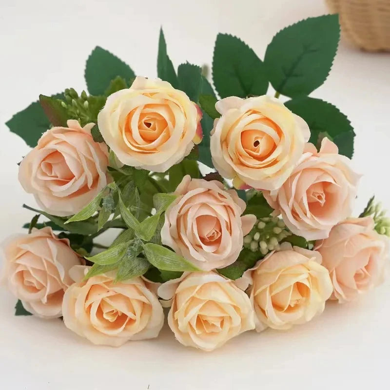 10 Heads Rose Bouquet Lifelike Flowers Western Rose Wedding Decoration 6 Colors